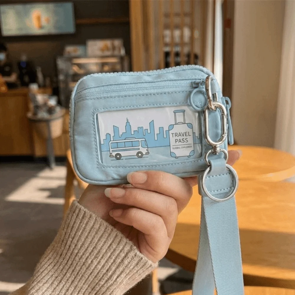 New Portable Zipper Closure Wrist Bag Multi Pockets Clear Window Card Case Purse Nylon Small Size Wallet Outdoor Activities