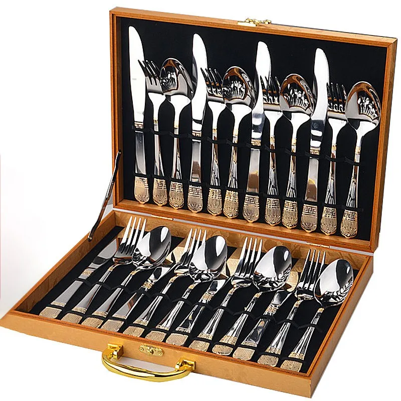 Rose Gold Dinnerware Set Stainless Steel Zero Waste Knife Spoon and Fork Set Silverware Cookware Cutlery Set 24 Piece Gift Box