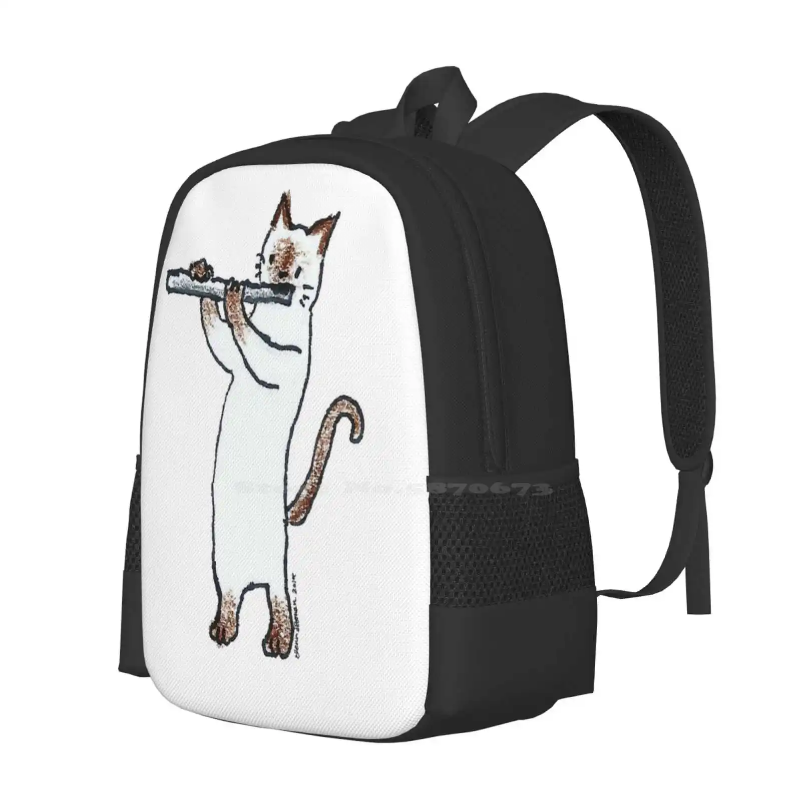 Meowtet: Patootie Hot Sale Schoolbag Backpack Fashion Bags Cats Musician Silver Flute Woodwind Instrument Orchestra Band