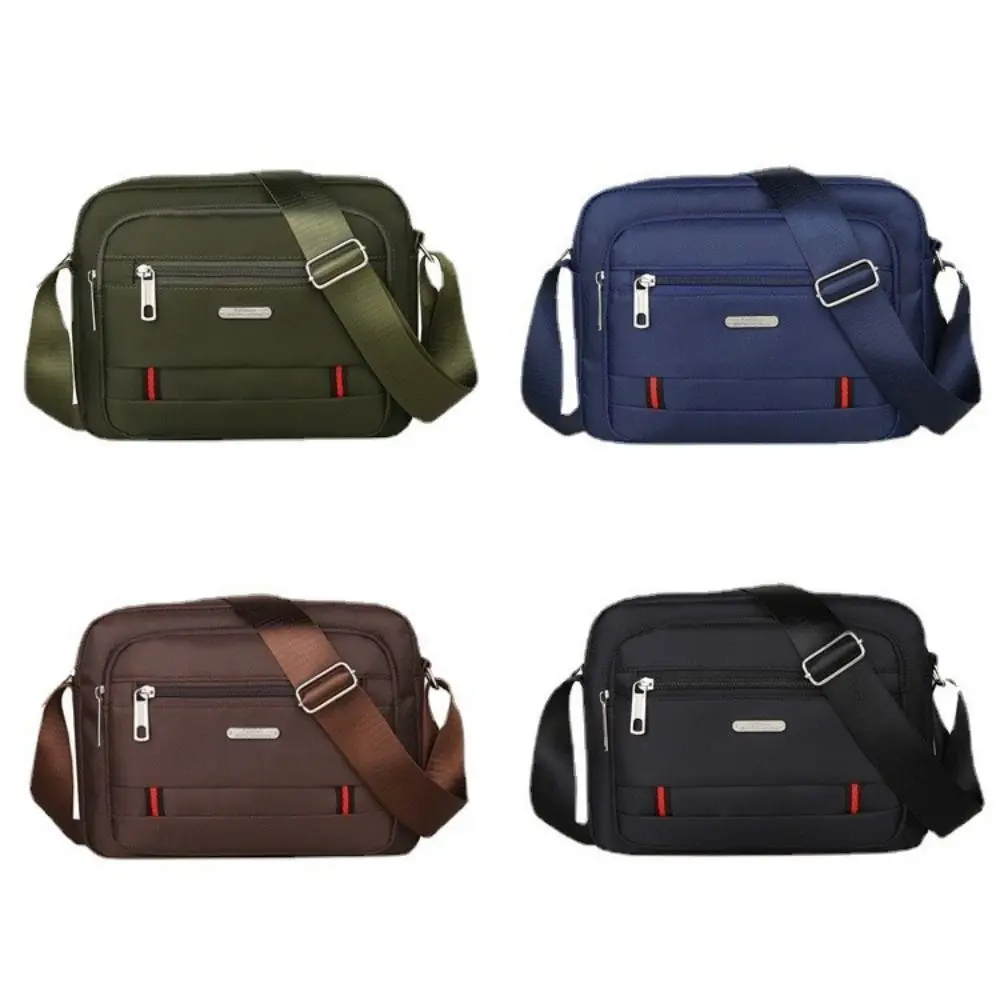 New Nylon Men Crossbody Bags Black Brown Blue Green 4 Zippers Boy Messenger Bags Rectangle Oxford Cloth Shoulder Bag Travel