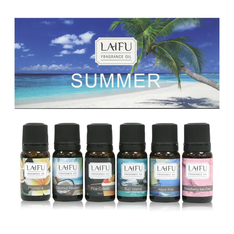 

6x10ML Summer Essential Oils Set for Diffuser, Aromatherapy, Candle Making - Tropical Scents (Plumeria, , Pina Colada, Bali, Str