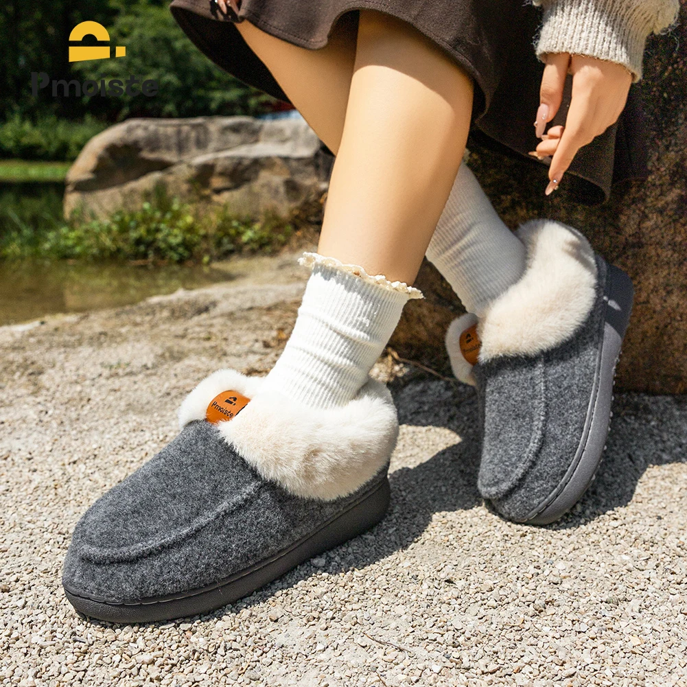 Pmoiste رقيق ورأى شبشب منزل النساء مريحة لينة الدافئة TPR منصة رغوة الذاكرة أحذية المنزل الشتاء عدم الانزلاق داخلي #6