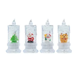 Transparente LED Natal Velas, Papai Noel, Floco de Neve, Luz Noturna, Injeção de Água, Lágrimas Simulação, Decorativa, Novo, 1Pc