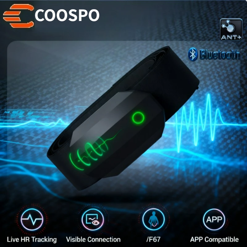 COOSPO H808S ANT+/Bluetooth HR Monitor Chest Strap IP67 Waterproof Dual-Mode for Garmin/Wahoo/Zwift Cycling Running Gym