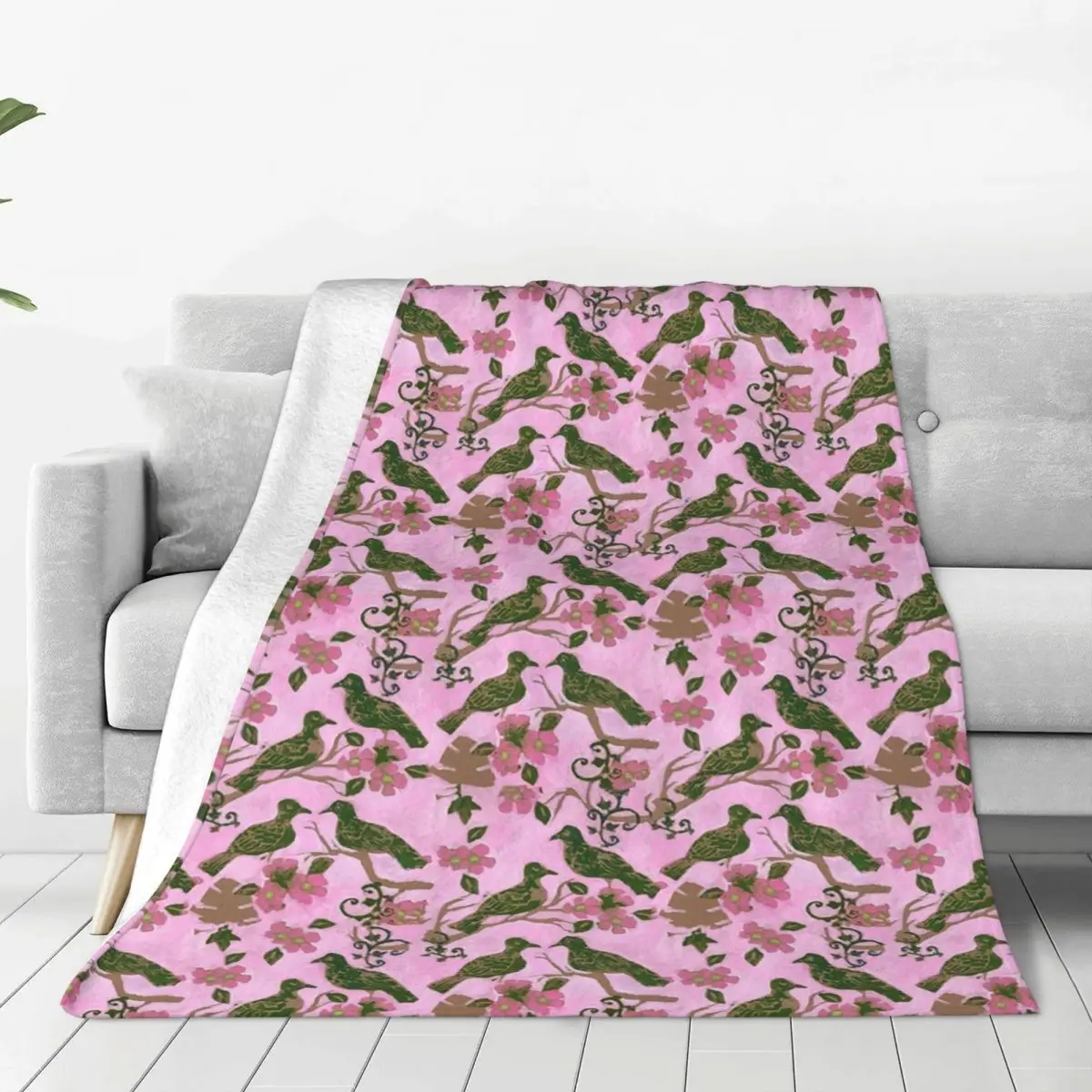 Chinoiserie Doves In Pink Pattern Blankets Flannel Warm Sofa Throw Blankets For Home Bedroom Outdoor Throws Bedspread Quilt