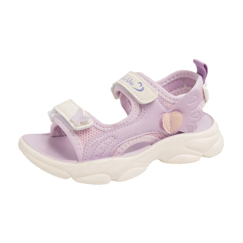 

Girls Beach Shoes Double Hook&loop Kids Sandals Open Toes Soft Sole 2025 Summer New Children Princess Shoes Shiny Sequins Sweet