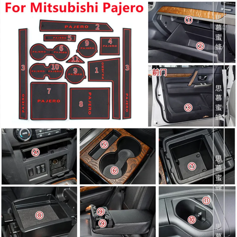 13pcs/set Car Door Groove Mat  Anti-Slip Gate Slot Cup Pad Fit  For Mitsubishi Pajero Car Accessories