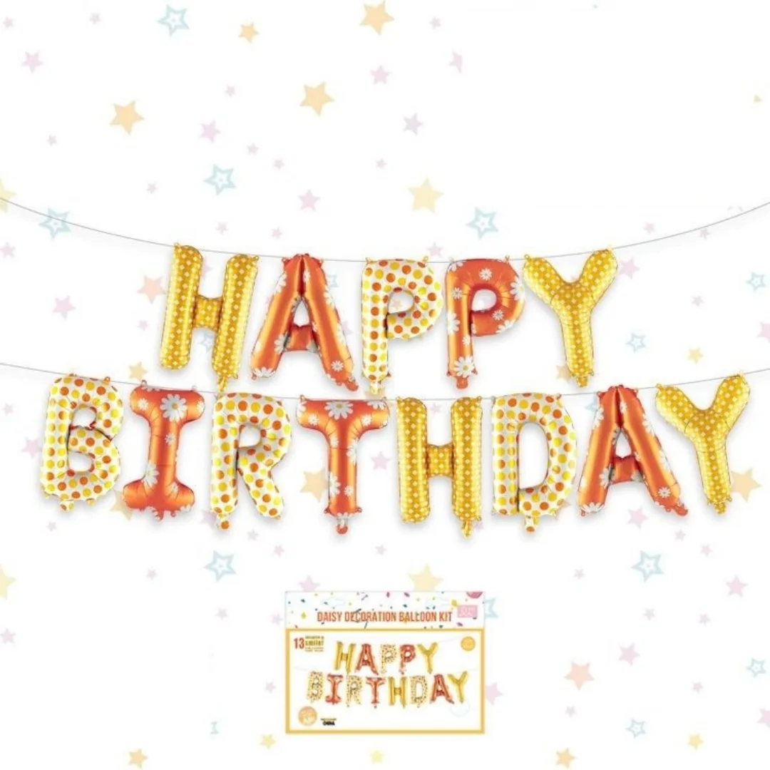 16 Zoll alles Gute zum Geburtstag Aluminium Ballons Daisy Celebrate Born Orange Ballon 13 Buchstaben Sonnenblumen Folienballon Set Partydekoration