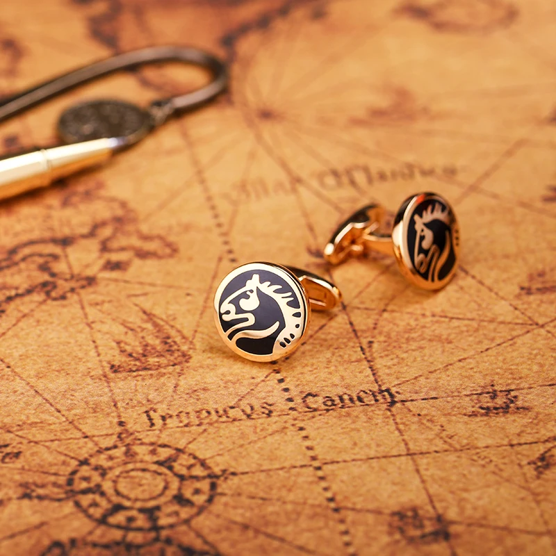 KFLK French shirt cufflinks for mens Brand Animal Cuff links Luxury Wedding Buttons Gold-color High Quality Horse guests