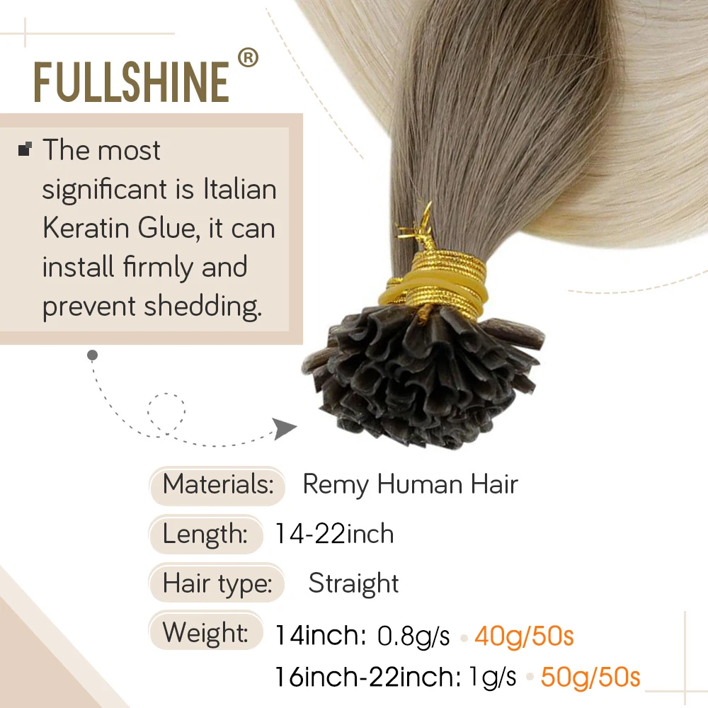 Full Shine U Tip Haarverlängerungen Fusion Hair Balayage Color 40–50 g Keratin-Kleberperlen vorgebundene Echthaarverlängerungen