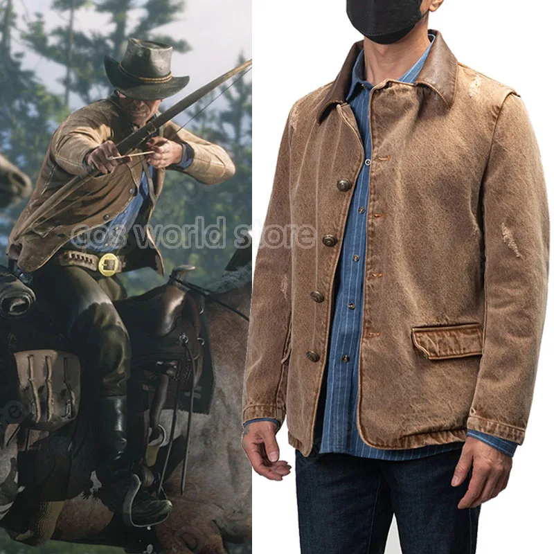 Western Denim Cosplay Trajes Masculinos, Game Cosplay, Jaqueta de Moda, Casaco, Camisa Casual Stripe, Chapéu, Jogo, Artur, Mesmo Estilo, RDR2