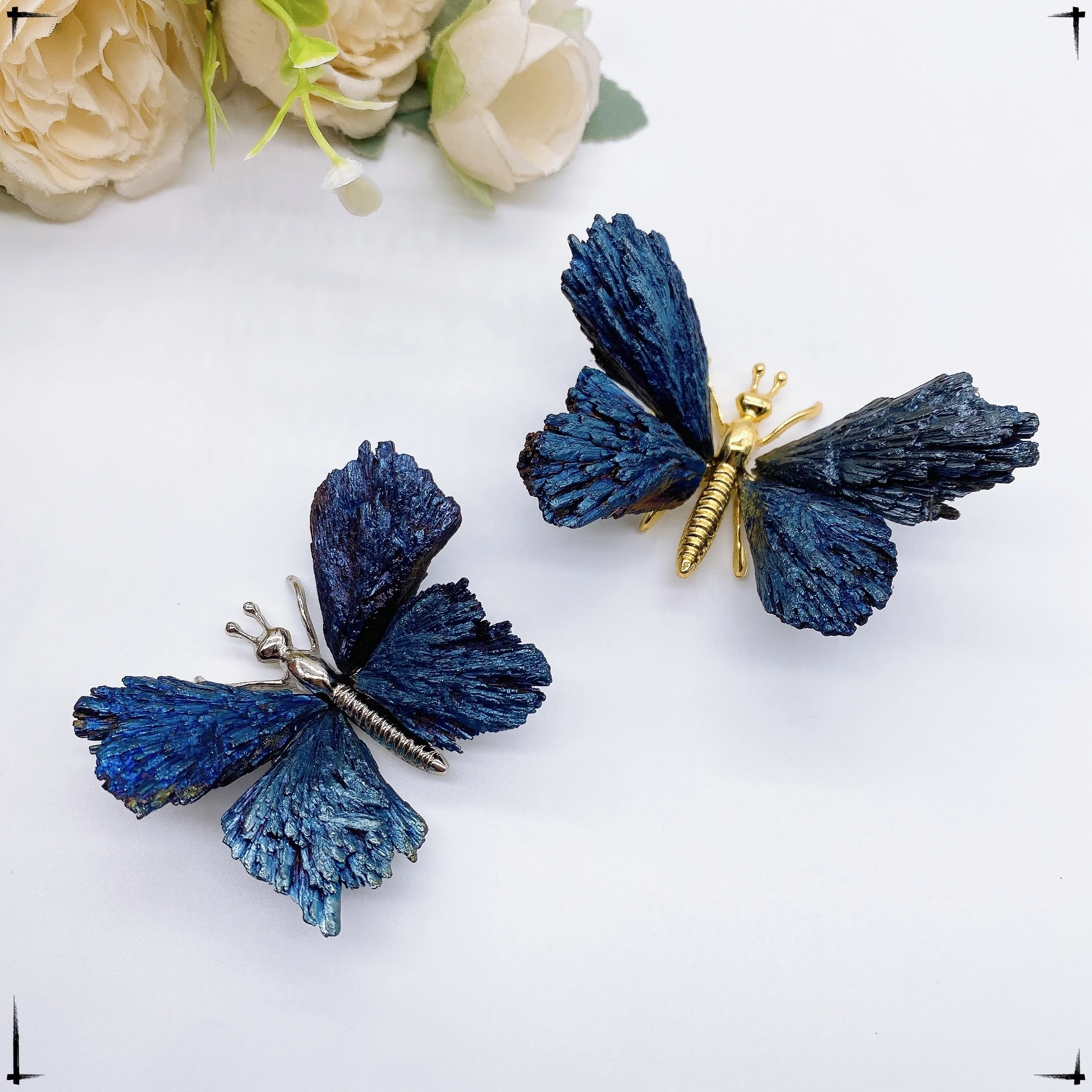 1PC Color Plating Crystal Butterfly Natural Black Tourmaline Electroplating Butterfly Spar Crafts Ornaments Home Decor Gift view 4
