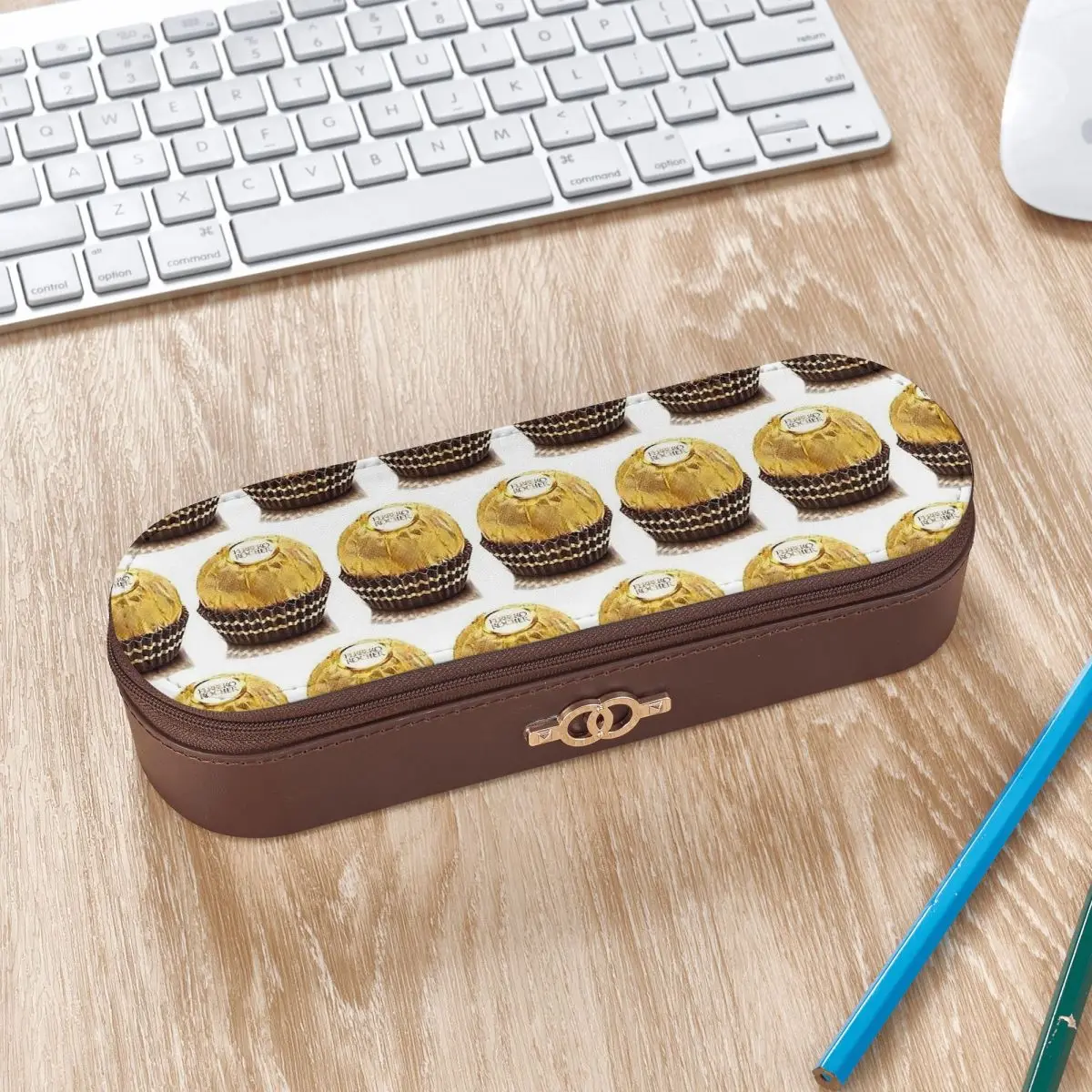Кожаный пенал Ferrero Rocher 2, держатель для ручек, органайзер для канцелярских принадлежностей, коробка для ручек, сумка для карандашей, подарки для студентов