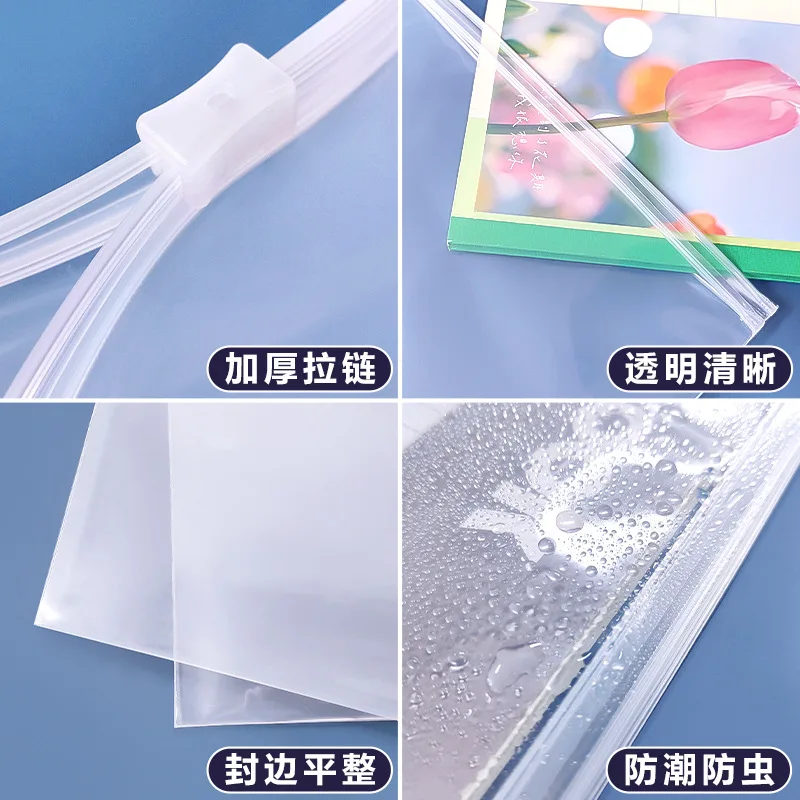 A4 Clear Zipper Pouch Bag Transparent Zip Lock Document Storage Sleeve Waterproof File Bag for Office School Travel Packing