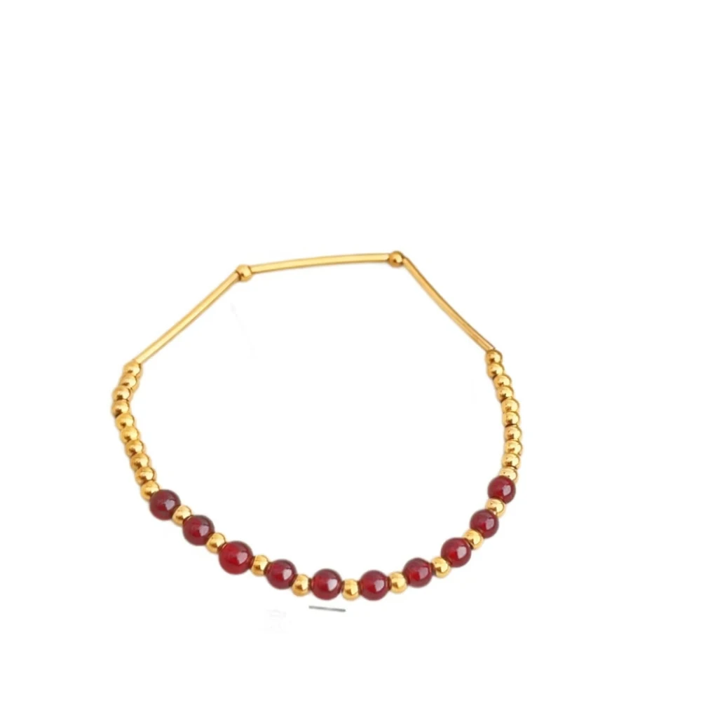 Vintage Bamboo Joint Titanium Steel Bracelet for Women, Purple Round Bead Elastic String Design, Light Luxury Versatile Curved T