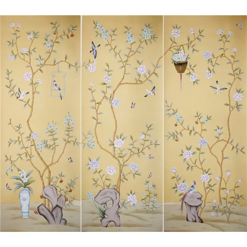 Hand Painted Oil Painting Birds and Blossom Flower Wallpaper Mural 3D Wallpaper for Home Decor Wall Art Fine Decor