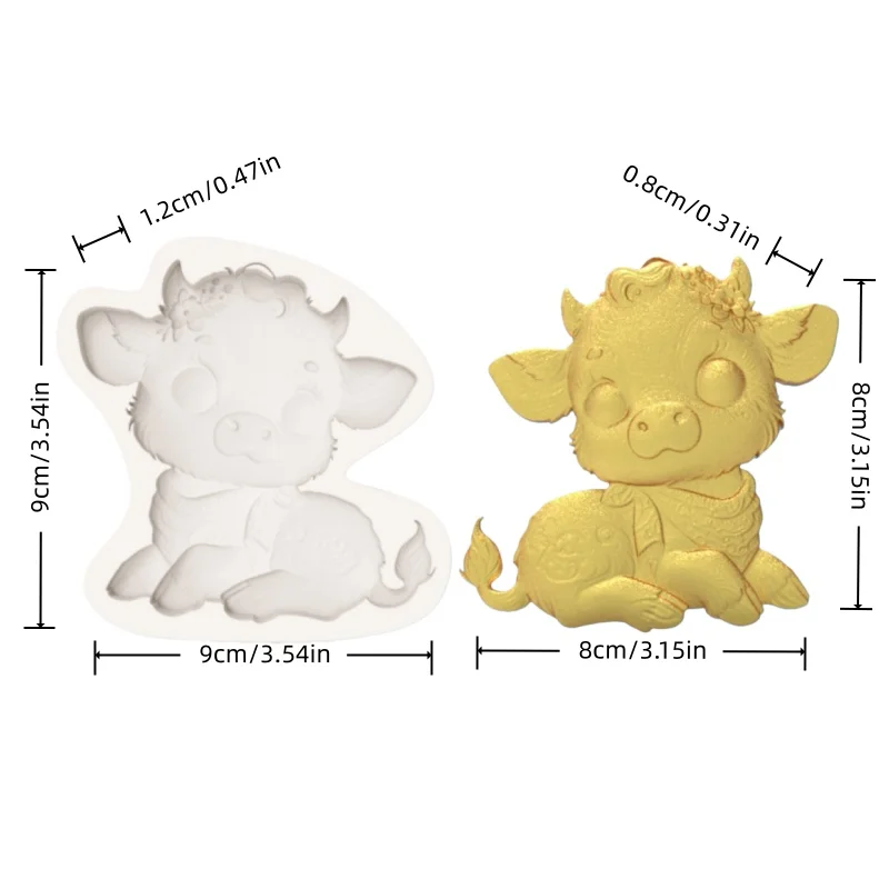 Healing-Themed Sweet Sleeping Calf Mold, Mold for a Lying-Down Calf Wearing a Small Flower Scarf, Silicone Mold for Chocolate Fondant Decoration