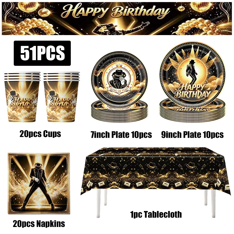 Michael Jackson-Themen-Geburtstagsparty-Dekorationen, Tischgeschirr-Set, Teller, Becher, Servietten, Popcorn-Boxen, Souvenirs, Gastgeschenke, Zubehör, Geschenke – Detail 8
