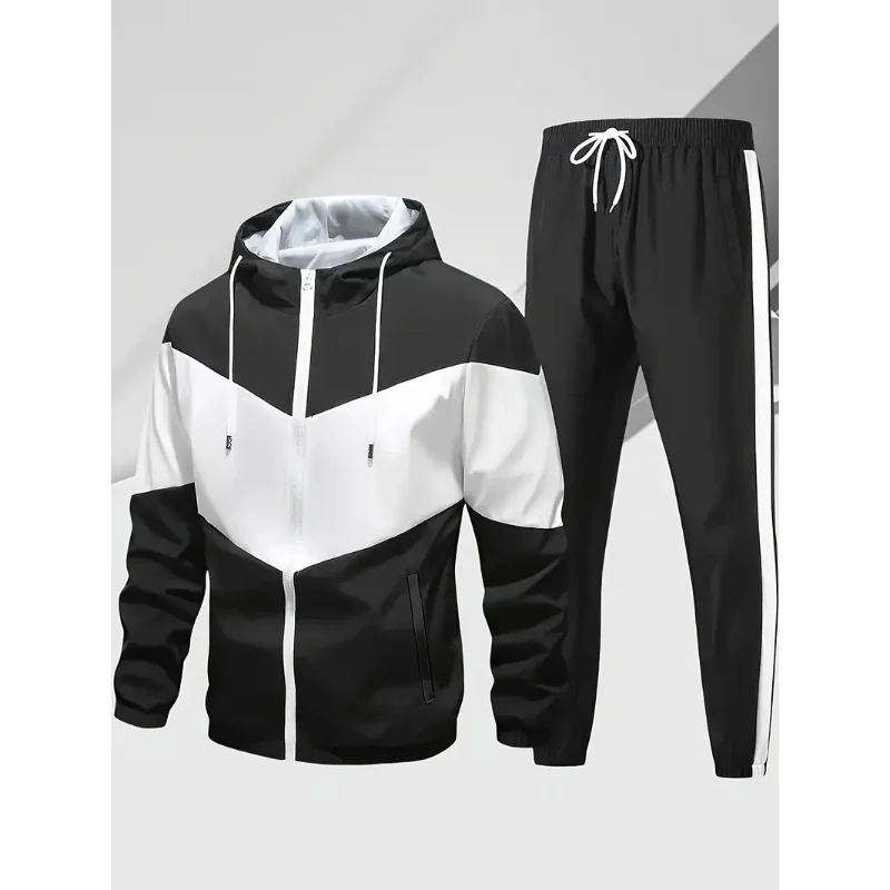 

Autumn and Winter Sports Hooded Sweatshirt Zipper Cardigan Top Elastic High Waist Trousers Men's Suit