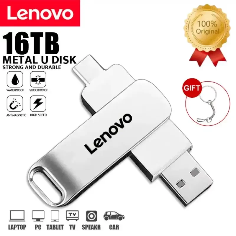 Lenovo 16TB USB Flash Drive USB3.2 High Speed Transfer Metal Type C U Flash Portable Mini PenDrive Memory Waterproof Pen Drive