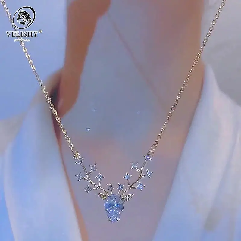 Luxury Jewelry One Deer Has You Little Elk Necklace Women Wild Collarbone Chain High-end Crystal Jewelry Pendant Birthday Gift