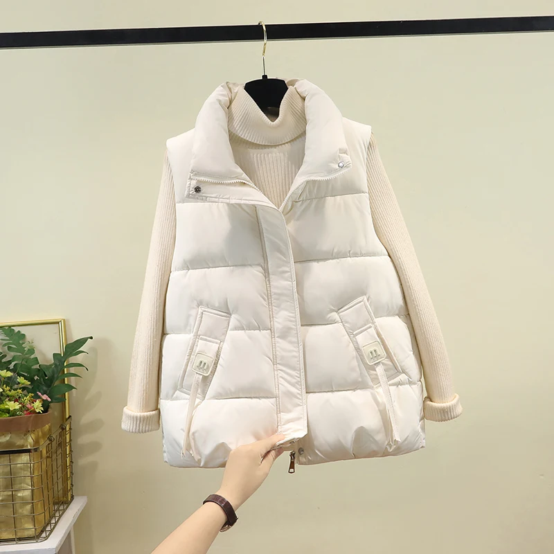 

2025 New Faion Thiened Cotton Vest ort Loose Svel Women's Autumn Winter Outerwear Polyester Fiber Zipper Closure
