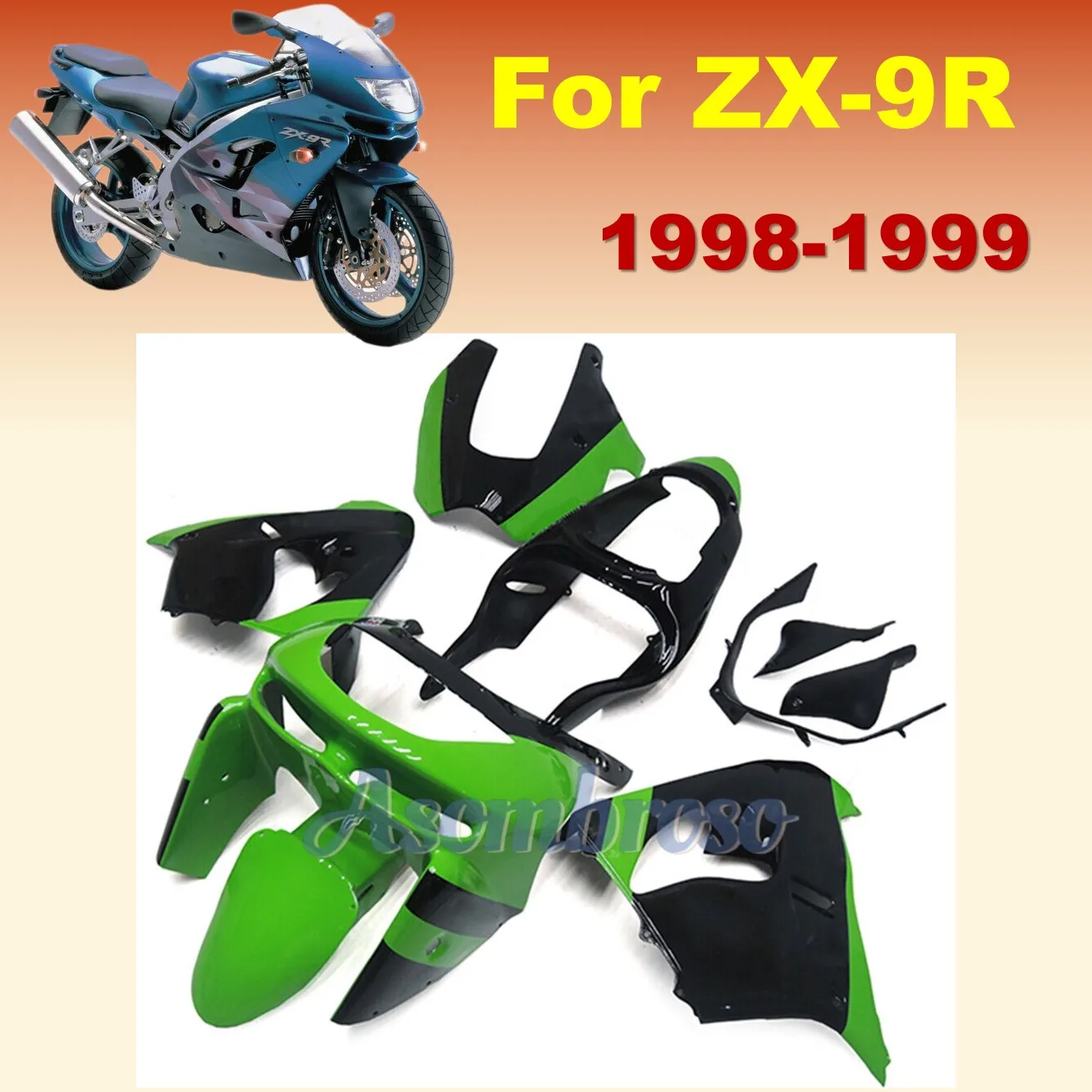 High Quality Motorcycle For Ninja 1998 1999  ZX 9R 98 99 ZX-9R ZXMT Green Black Fairing kit