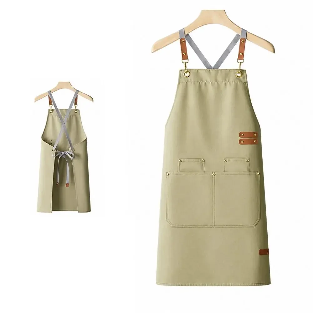 Water Resistant Work Apron Adjustable Straps Crossback Straps Canvas Apron Large Front Pockets Oil Resistant Cooking Apron