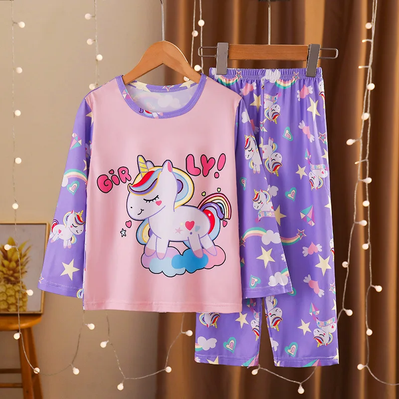 Hello Kitty Comfortable Children\'s Pajama Sets Cute Cartoon Durable Nightwear Long Sleeve Round Neck Pajama Autumn Winter