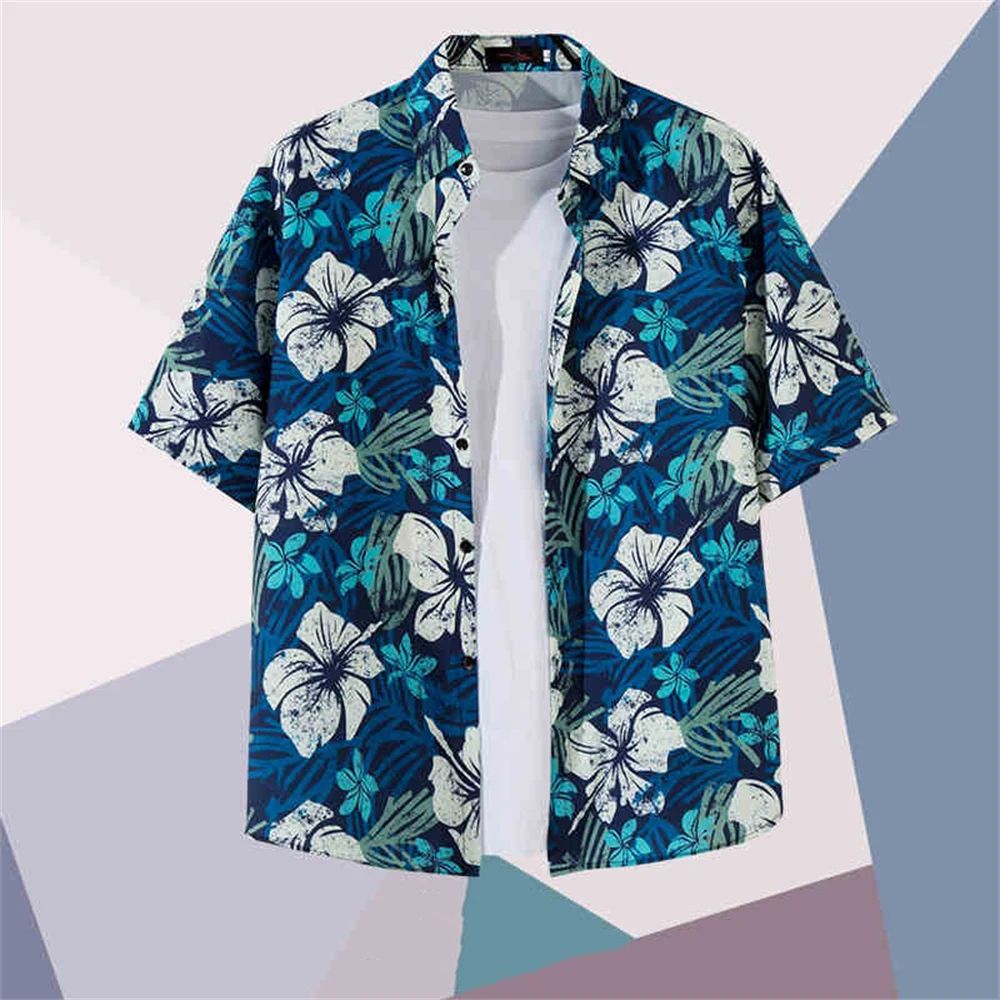 

Men Hawaiian Cartoon Print Fashion Summer Shirt Casual Loose Shirts Short Sleeve Beach Loose Tops Vintage Print Vacation Shirts