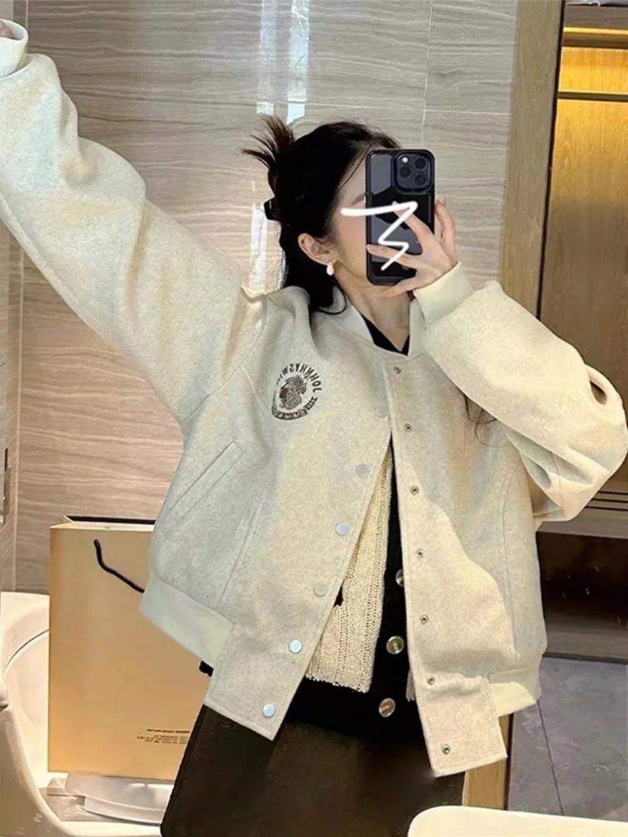 

Бейсбольные куртки оверсайз женские летние винтажные защитные куртки-бомберы с эластичными манжетами и застежкой на кнопках