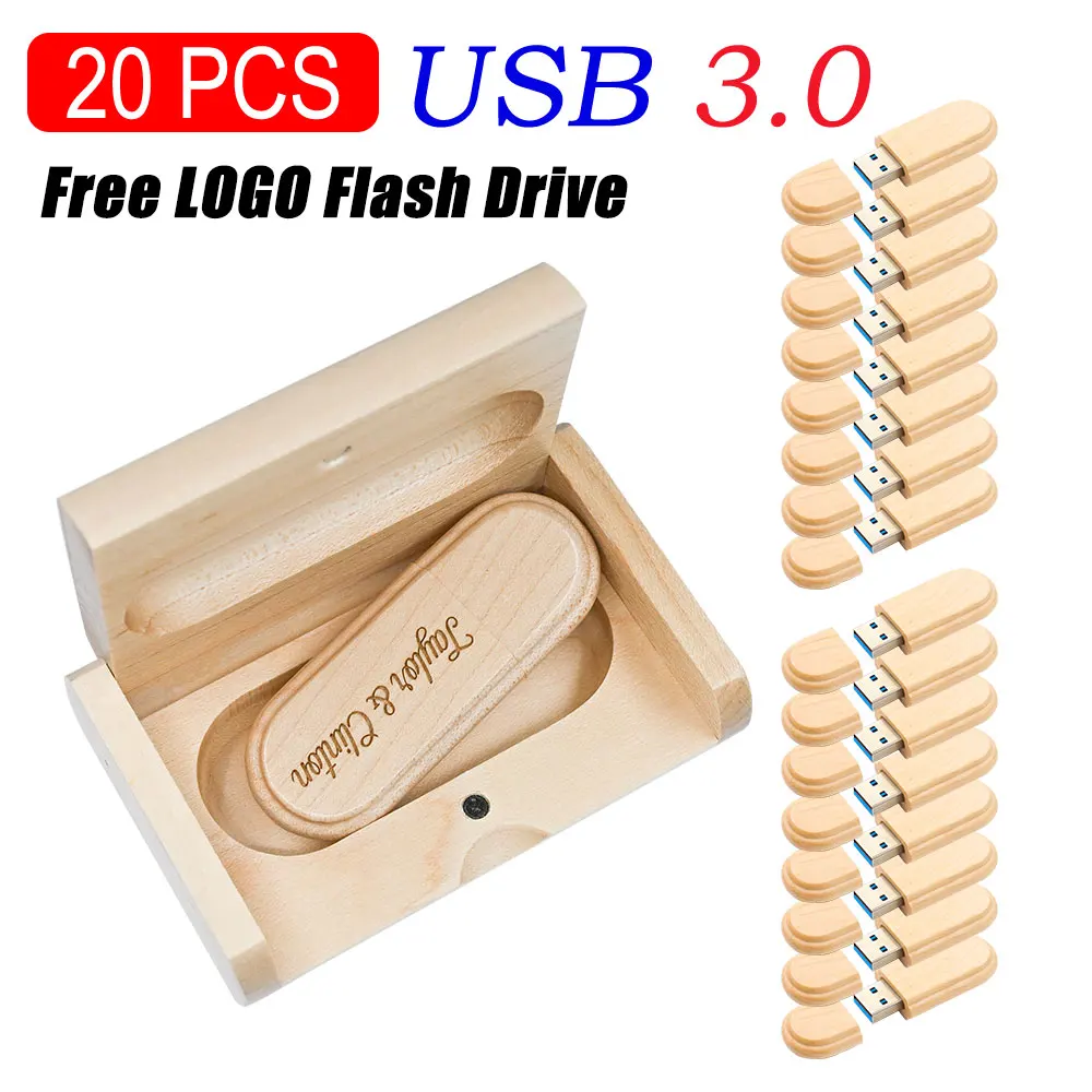 20pcs Wooden Business 3.0 Usb Flash Drive Natural Wood Turn Over Pendrive 4GB 8GB 16GB 32GB 64gb Memory Stick Free Custom Logo