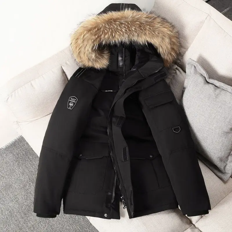 2023 Hooded Fur Collar Down Jacket Men / Women The Same Thick Winter Outdoor Snow Coat New Couple Tooling Oversized Jacket