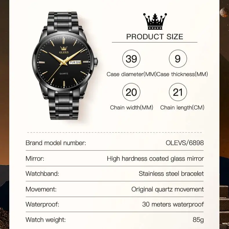 OLEVS 6898 Topmerk herenhorloge Lichtgewicht luxe heren origineel quartz horloge Waterdicht roestvrij staal Nachtlampje Datumhorloge