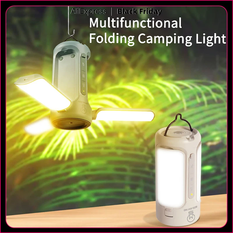 MOSLIGHTING Folding Camping Lantern Portable Flashlight LED Rechargeable Workshop Hanging Lamp Emergency Camp Equipment Lighting