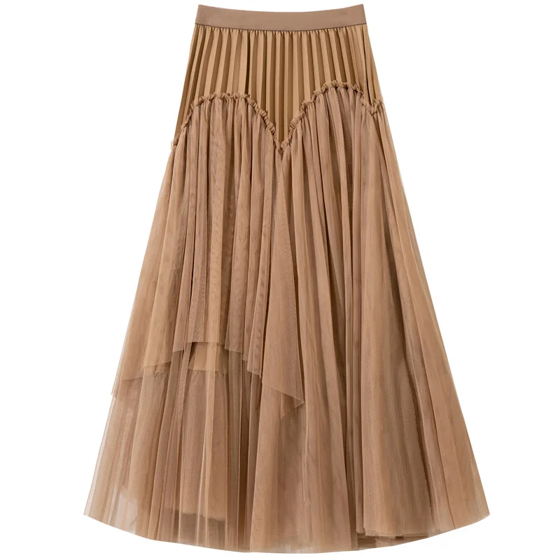 

Модная юбка миди с высокой талией, асимметричным плиссированным дизайном, летняя новинка, эффектная, стройнящая, в стиле фейри.