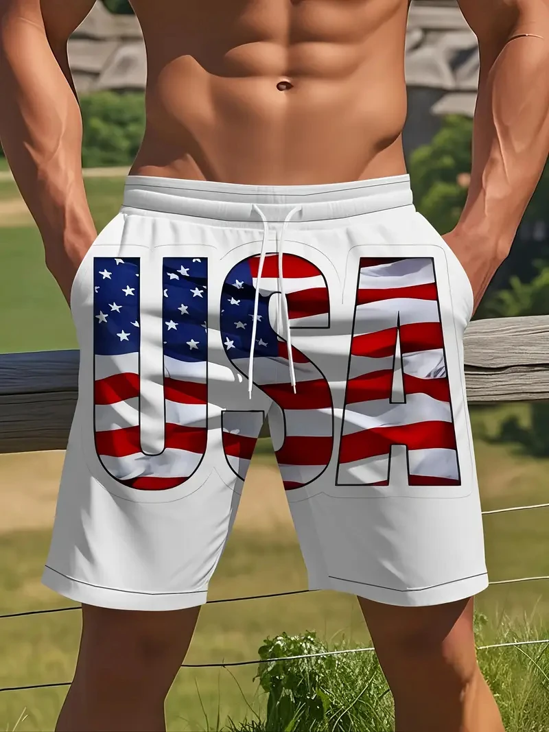 

American Flag Print Swimwear Shorts Unisex Summer Men's Beach Shorts Casual Loose Quick Dry Sport Shorts Y2k Men Short Pant