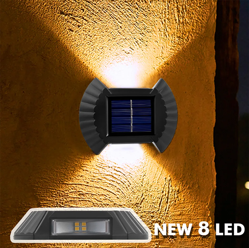 

2/8LED Solar Wall Light UP and Down Illuminate Outdoor Sunlight Sensor Lamp Waterproof Modern Home Garden Decorative Wall Light