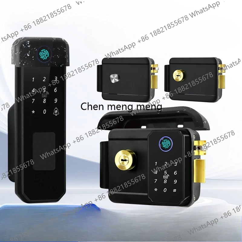 Double-sided fingerprint iron door lock waterproof wiring-free smart yard lock outdoor smart lock