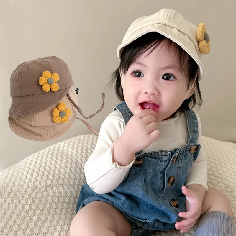 

Flower Baby Summer Sun Hat Solid Color Toddler Girls Baseball Cap Casual Adjustable Drawstring Kids Lacing Equestrian Hat