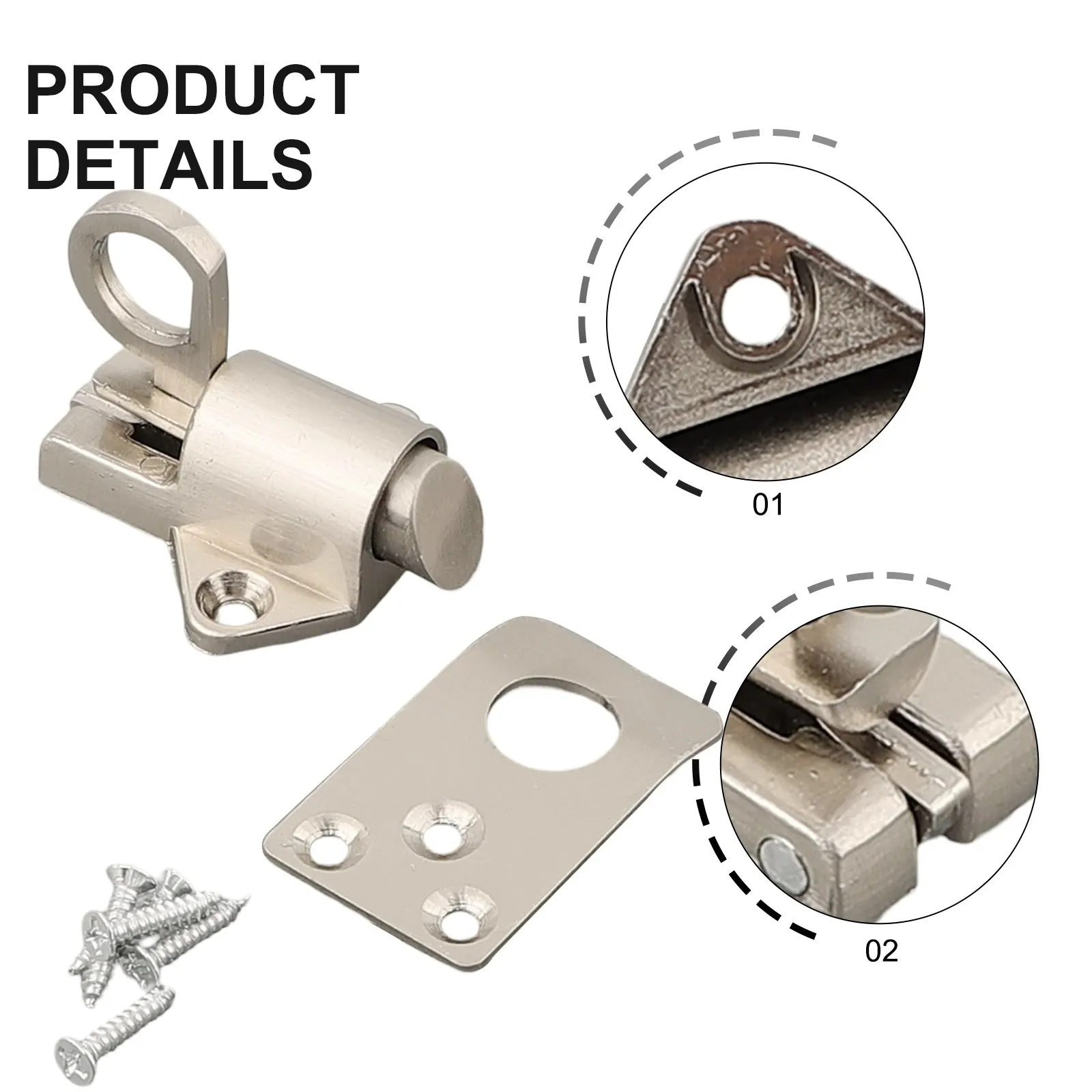 ประตูล็อคประตู Bolt Lock ปิดตัวเอง Silver Simple Spring Spring Latch สังกะสีอัลลอยด์สแตนเลสน้ําหนักเบา