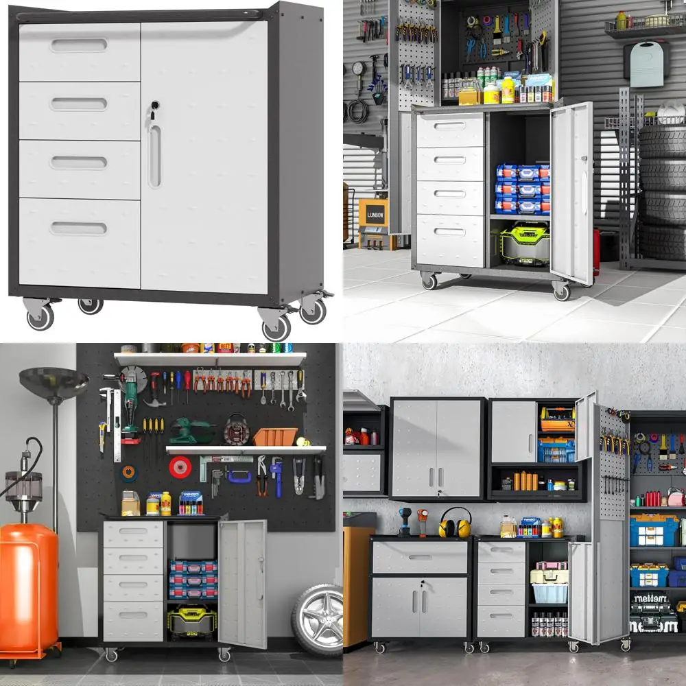 Gabinete de herramientas de metal con ruedas y cerradura de alta resistencia con cajones y estantes para soluciones de almacenamiento de garaje