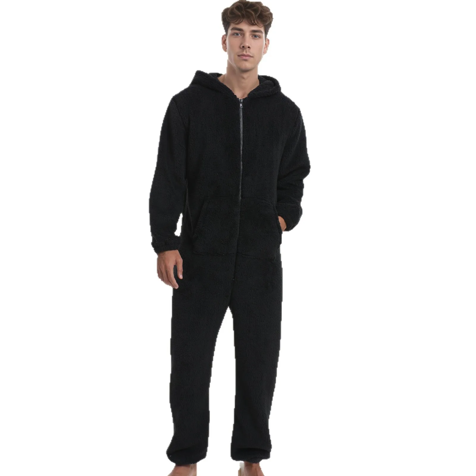 Conjunto de sombrero de terciopelo grueso para hombre, pijamas sencillos de Color sólido, ropa informal holgada para el hogar, otoño e invierno