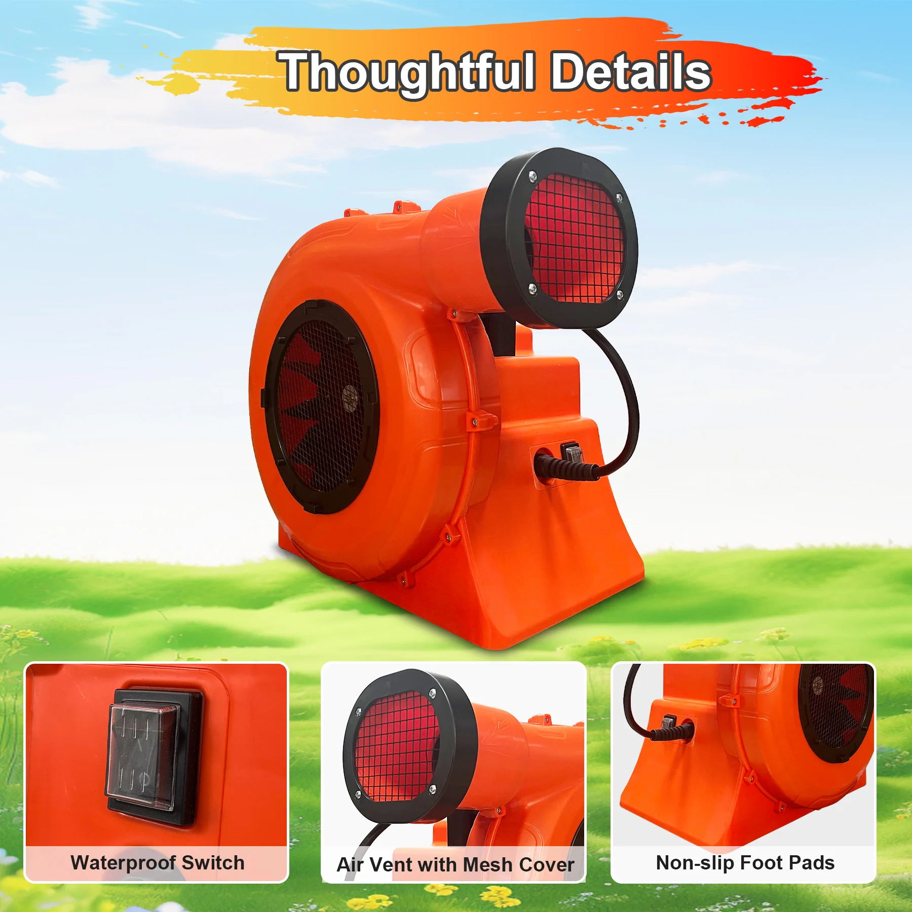 

Электрический компактный воздуходув высокого давления 1HP из ABS-пластика, двухрежимное напряжение, для надувных батутов и горок, с возможностью индивидуальной настройки OEM