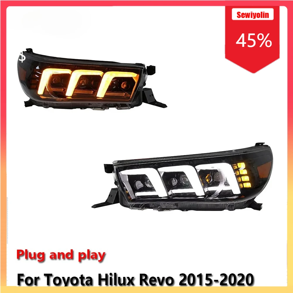 

Автомобильные светодиодные фары, автомобильные детали для Toyota Hilux Revo 2015-2020, противотуманные DRL, стоп-сигнал, указатель поворота, Plug and Play