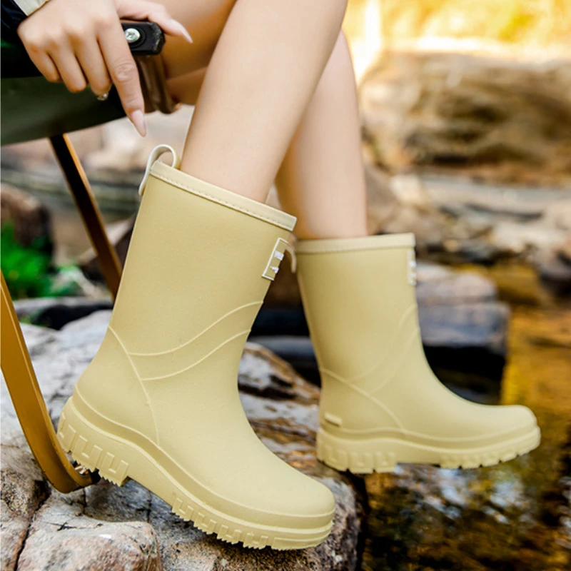 Rain Boots Women Waterproof Work Garden Galoshes Ladies Comfort Non Slip Rubber Shoes Mid Calf Kitchen Boots Footwear Rain Shoes