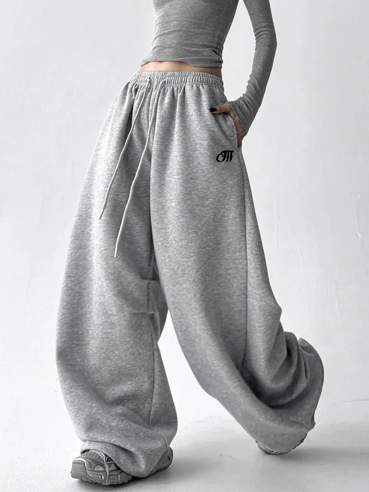 Letter Hip Hop Gray Sweatpants Women Vintage Harajuku High Waist Loose Trousers American High Waist Bf Streetwear Pockets Pant