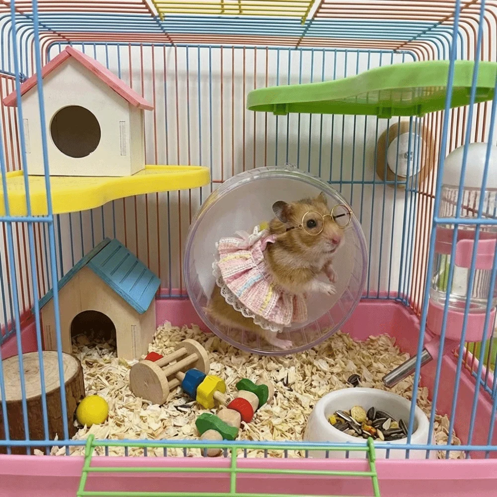 Adorable Hamster Princess Dress Lightweight Soft Pet Dress Eyeglasses Set Breathable Pet Suspender Skirt Fancy Rats