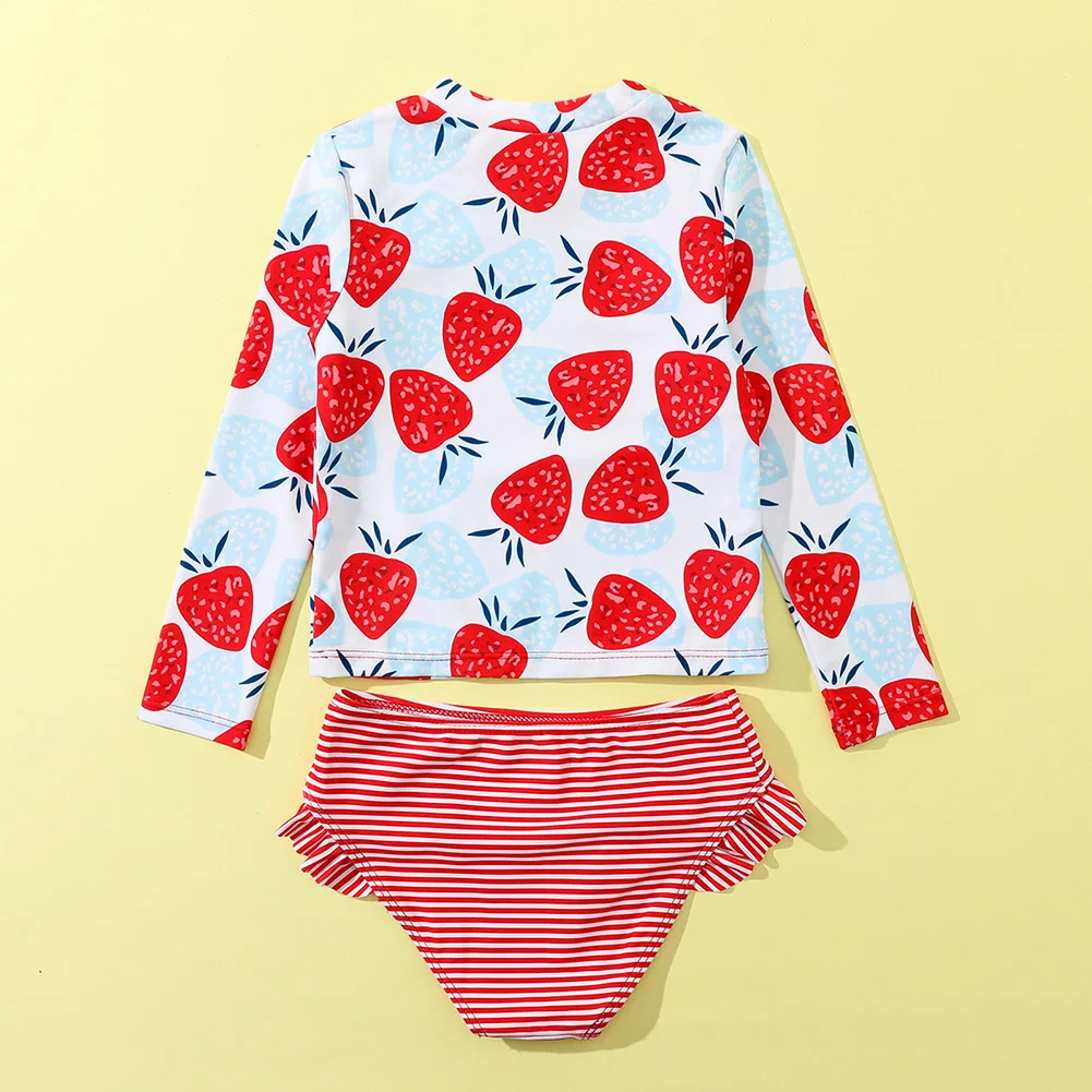 Girl Two Pieces Swimsuit 1-6 Years Long Sleeve Cartoon Print Swimwear Set For Kids Girls Baby Summer Swimming Bathing Suit