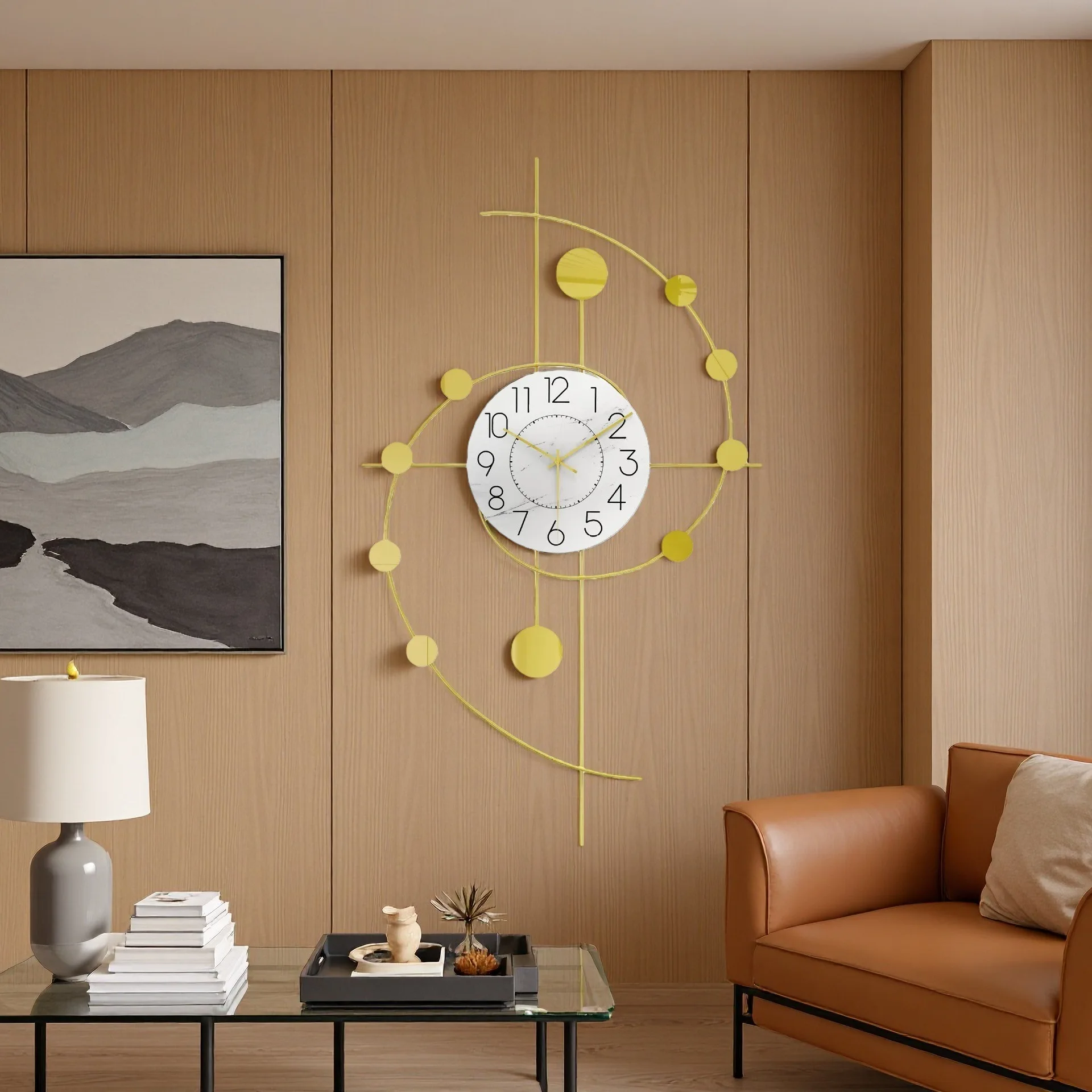 Creative light luxury wall clock living room advanced sense modern simple home decoration clock no punching silent clock customi